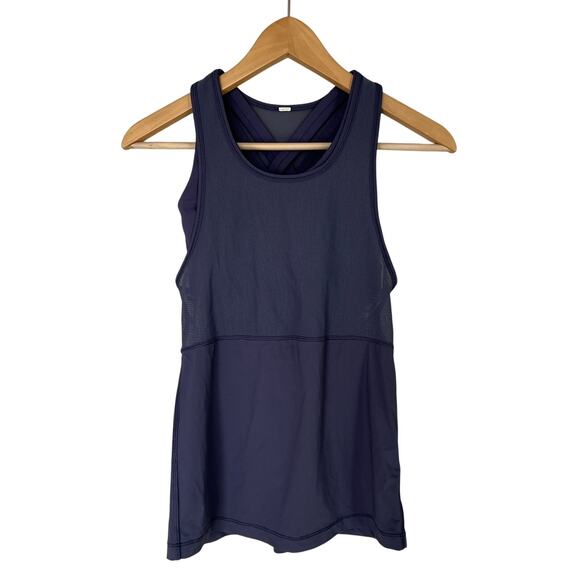 Lululemon Tank Top Women Size 2 Blue Fast As Light Racerback Greyvy Bra Luxtreme - Picture 1 of 8